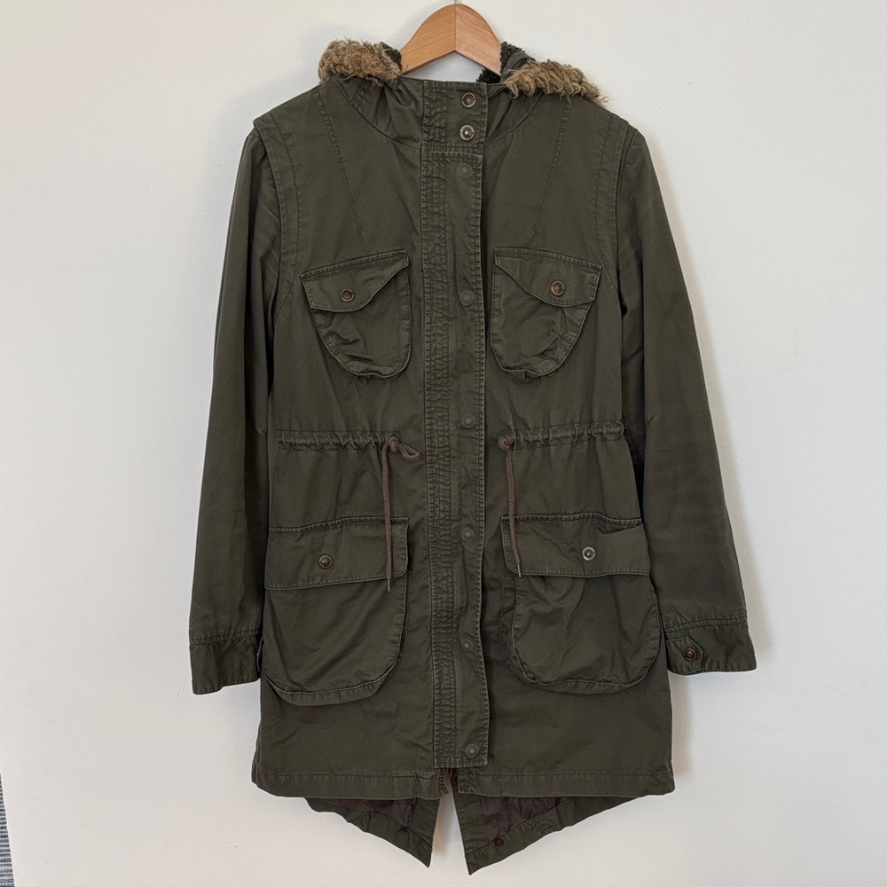 Max Studio Green Hooded Women's Parka Coat